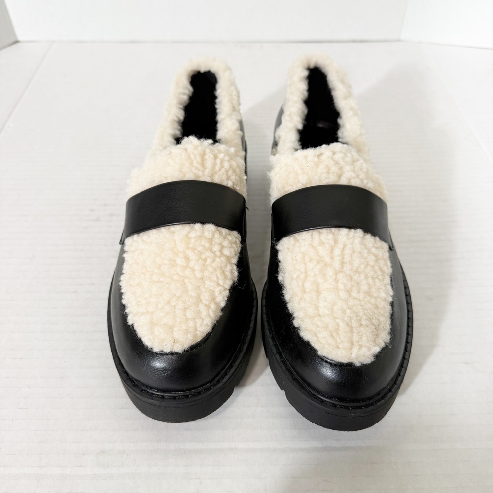 JustFab Leli Womens Black Cream Sherpa Chunky Platform Lug Sole Loafer Size 8 - Picture 3 of 8